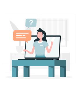 Grafik einer Frau, die in einem aufgeklappten Laptop zu sehen ist, der auf einem Schreibtisch steht.