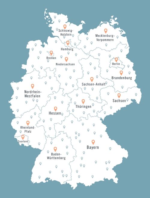 Deutschlandkarte mit einzelnen Bundesländern und Kundenstandorten