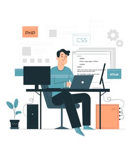 Eine Grafik eines Fachinformatikers an einem Computer